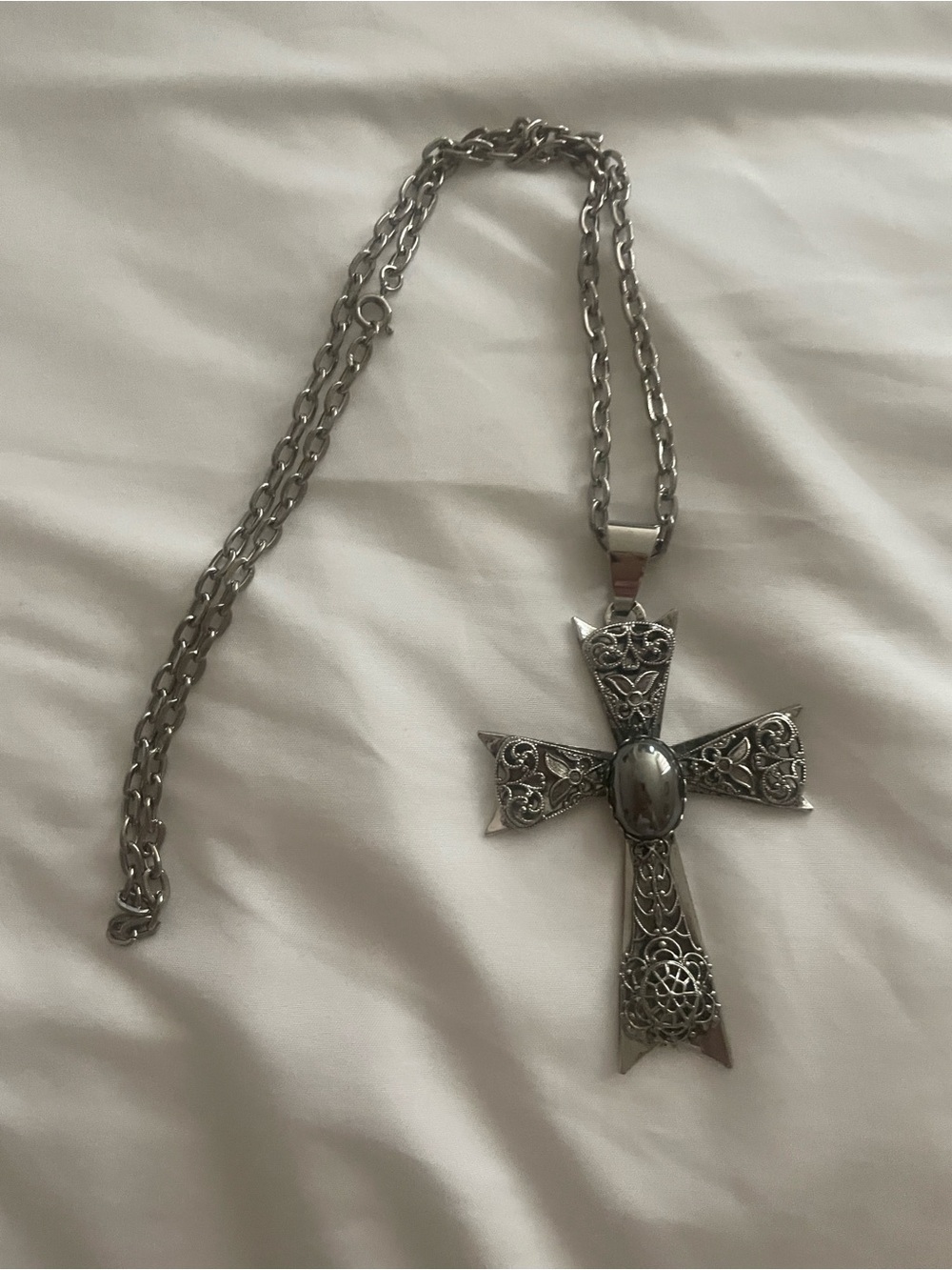Black/silver Decorative Cross Pendant Necklace